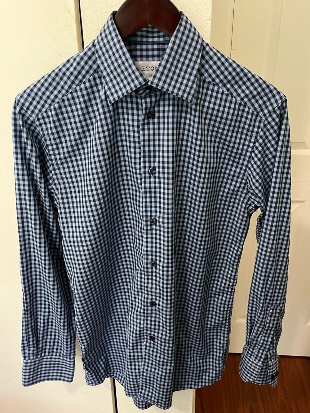 Eton Navy and Blue Gingham Slim Fit Dress Shirt